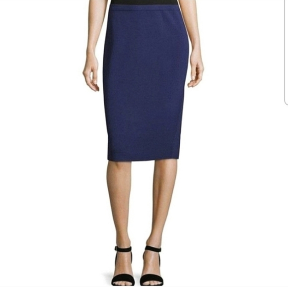 Eileen Fisher Pencil Skirt Washable Silk Cotton Blend in Navy Blue Size Large - Picture 1 of 9